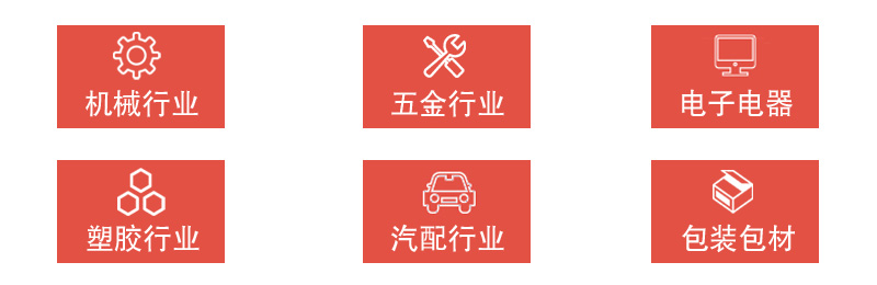 機(jī)械行業(yè)，五金行業(yè)，電子電器，塑膠行業(yè)，汽配行業(yè)，包裝包材